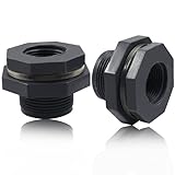 Rierdge 2 Pack 1” PVC Bulkhead Fitting for Rain Barrels, Aquariums - Dark Grey