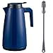 CHANGTT Karafka termiczna szklana - podwójna ściana kolba próżniowa, izolowana kawa termiczna, 24-godzinna retencja ciepła, 1,3 litrowa karafka kawy,Blue
