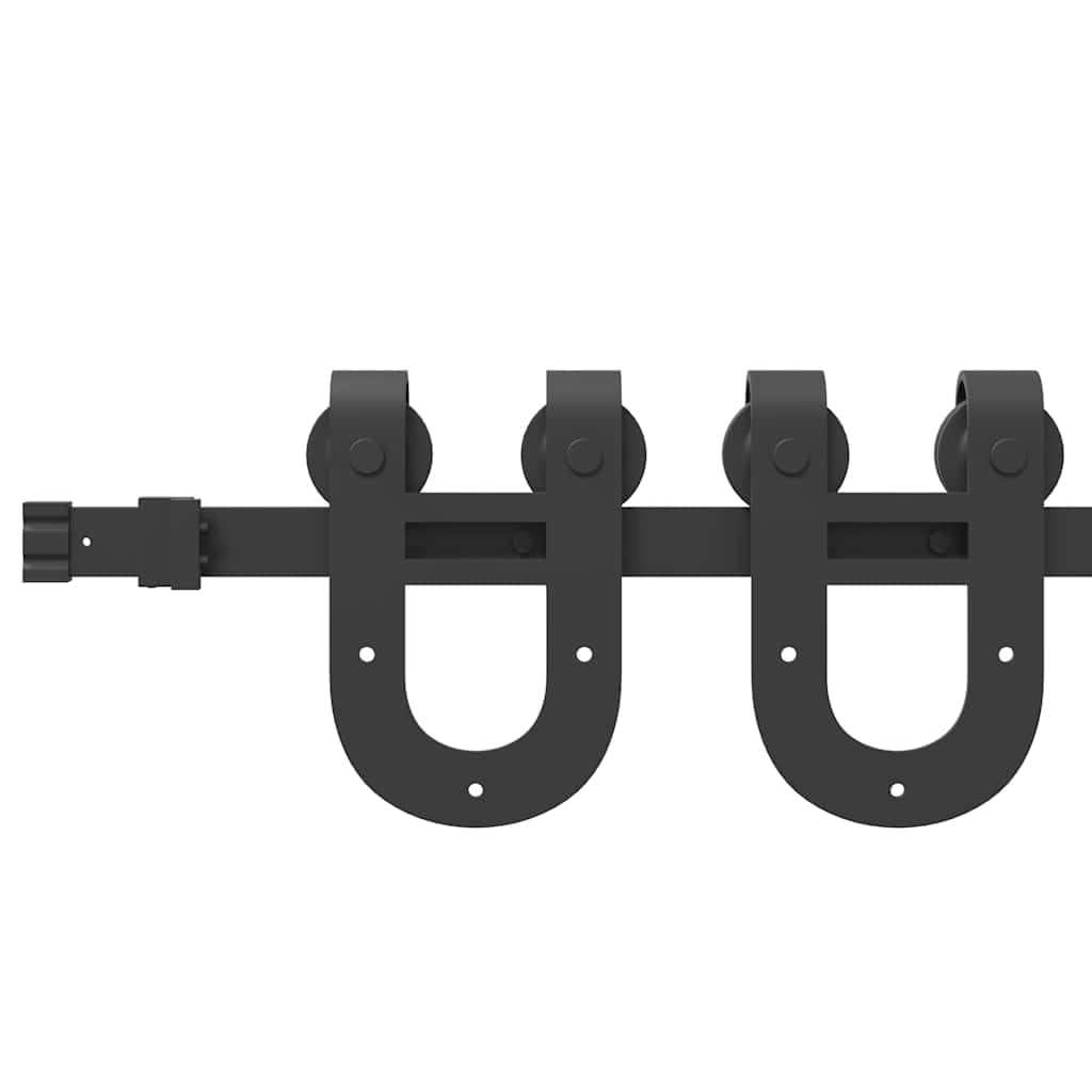 Juego de herrajes para puerta corredera, 200 cm, acero negro, con tope para puerta, guía de suelo, rieles y ruedas para puerta de habitación, puerta principal, montaje y reparación