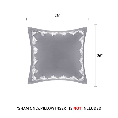 Image of INK+IVY Single 100% Cotton Euro Sham - European Square Decorative Pillow Cover, Hidden Zipper Closure (Pillow Insert NOT Included), Isla, Geometric Taupe, 26 inchx26 inch