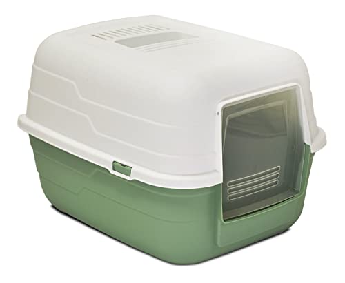 GREATAIGOO Arenero Grande de Plástico Resistente con Cubierta de Tapa Abatible,Arenero para Gatos Blanco Gris Oscuro Plástico, (Verde)