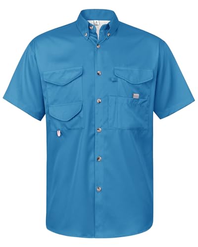 Image of Alimens & Gentle Short Sleeve Fishing Shirt Wicking Fabric Sun Protection Casual Button Down Shirts