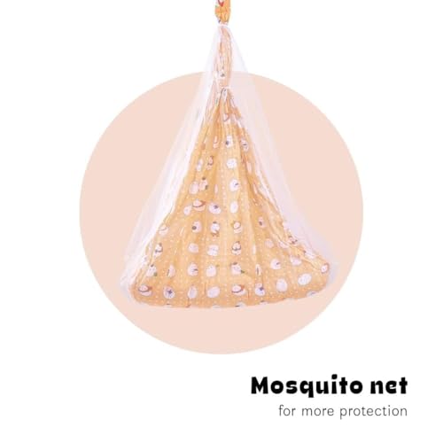 Image of BAYBEE Cotton Hanging Cradle and Swing for Baby with Bedding Set, Mosquito Net, Window Hanger, Portable Jhula Jhoola, Home Essential (Orange)