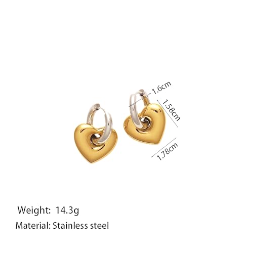 Chunky Heart Hoop Earrings for Women Two Tone Love Statement Drop Earrings Trendy Stainless Steel Huggie Earrings Dainty Jewelry Gifts3