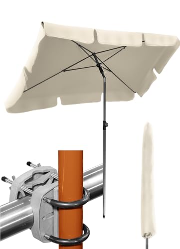 4smile Sonnenschirm Balkon SunnyShade Plus, Sonnnenschutz Balkon SET 3-in-1, Beige - UV50+ Sonnenschirm rechteckig 200 x 125 cm + Sonnenschirmhalter Balkongeländer + Sonnenschirmhülle