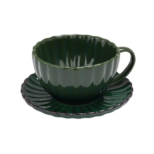 Taza de cerámica de 10 onzas con platillo verde