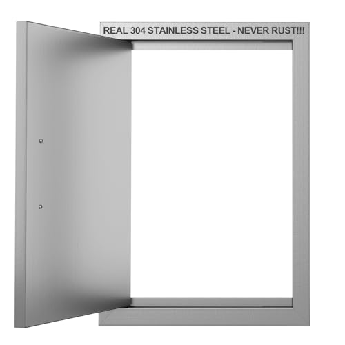 BBQ Access Door 14 W x 20 H-304 Stainless Steel Never Rust-Double Layer-Outdoor Kitchen Doors-Outside Cabinet Door-Weatherproof GrillDoor-Flush Mount BBQ Island Doors-MetalDoor for Outdoor Kitchen