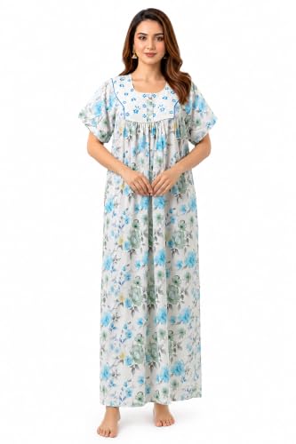 Image of Nighty| Nighty for Women Stylish| Night Gown for Women Stylish| Lightweight & Breathable Lizzy Bizzy Fabric| Elegant Embroidery Detailing| Digital Print|