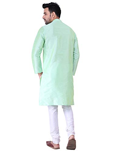 Image of HUZUR Men's Silk Solid Straight Long Kurta Pyjama Set| Ethnic Wear