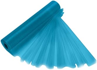 Trimming Shop 25M X 29Cm Snow Sheer Organza Rolls Turquoise Blue with Glitter Fabric - Perfect As Christmas, Wedding Or Party Decorations