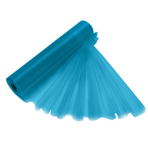 Trimming Shop 25M X 29Cm Snow Sheer Organza Rolls Turquoise Blue with Glitter Fabric - Perfect As Christmas, Wedding Or Party Decorations