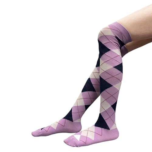 Image of COUVER Women's Thigh High /Over Knee Fashion Argyle Socks, Medium, 1 Pair