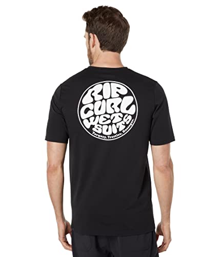 RIP CURL Hombres Iconos de Surf Camiseta de Manga Corta Rash Vest - Negro - Protection Solar UV y Properties SPF