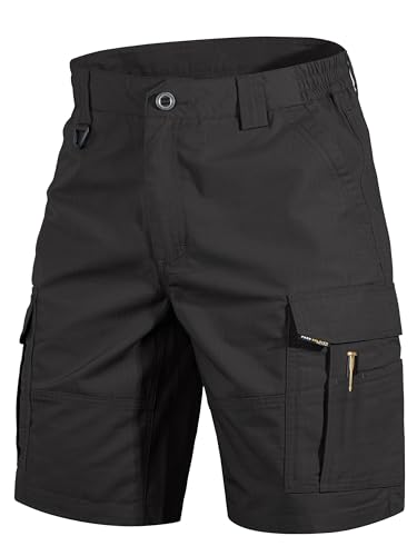 FREE SOLDIER - Pantalones cortos de senderismo para hombre, resistentes al agua, de secado rápido, ligeros para senderismo, cargo, casual, con 8 bolsillos, Negro -, 30W x 10L