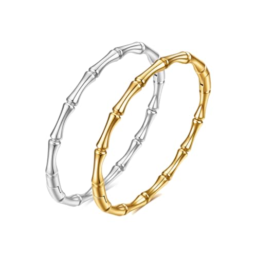 2 Pezzi Braccialetti Oro et Argento Acciaio Inossidabile Bracciale Impilabile