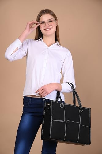 Image of Womanix Canvas Laptop Bag, 14 inch Laptop Bag, Work Shoulder Bag, Casual Briefcase, Handbag for Travel, Office, College With Long Adjustable Strap