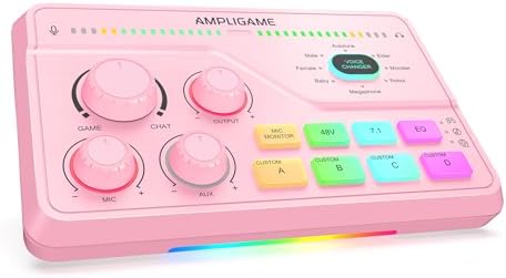FIFINE SC8P USB Audio Mixer for Game Chat with 7.1ch Surround sound | For PC,RGB,Headphone Preamp,Mute Button,Volume Control,Optical Input,48V Phantom Power,3 EQ Modes,Game Chat Balacnce Pink