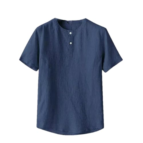 Chemise col montant homme coton manches courtes | T-shirt ample uni casual
