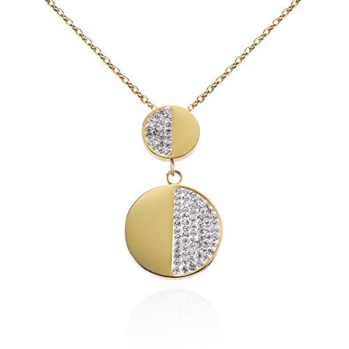 Image of namana Double Disc Necklace for Women. Elegant Gold Necklace with Swarovski Crystals. Gold Necklaces for Women with Gift Box