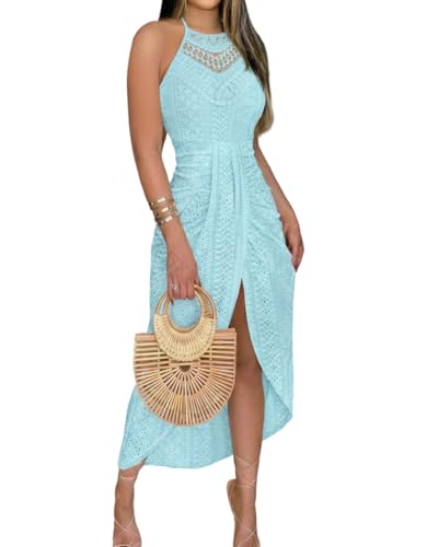 Image of CHICME Womens Summer Halter Dress Hollow Out A Line Vacation Dress