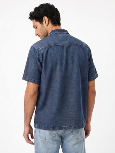 Image of Urbano Fashion Men's Oversized Fit Half Sleeve Washed Casual Denim Shirt
