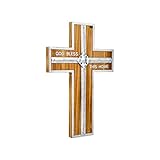 Wall Cross Retro Catholic Wooden Hanging Crosses Baptism with Metal Spiritual Religious Cross with Hook Silver Edge Blessed Letter Design Christmas Crucifix Gift for Church Home Wall Decor