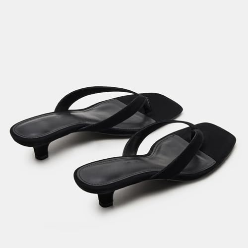 Image of Dsevht Kitten Heels for Women Jelly Square Open Toe Sandals Flip Flop Heel Summer Low Heeled Thong Sandals