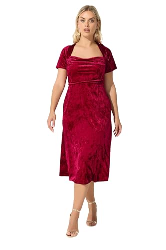 Image of Yours London Curve Velvet Square Neck Midi Dress - Women's - Plus Size Curve Red