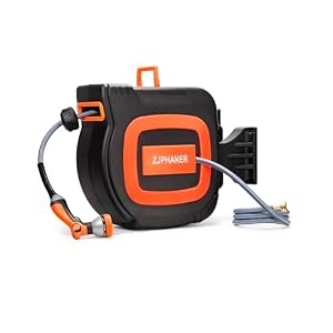 1/2 inch 100FT Retractable Garden Hose Reel, Handheld & Wall-mounted with Drainage Holes/10-Mode Spray Nozzle/Any Length Lock/180° Swivel Bracket for Watering Plants, Washing Car/Floor/Window (Orange)