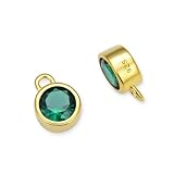 Adabele 2pcs Real 18K Yellow Gold Plated Sterling Silver May Birthstone Charm Drop Pendant 4mm Tiny Emerald Green Cubic Zirconia Gemstone For DIY Craft Jewelry Making SXP3-5