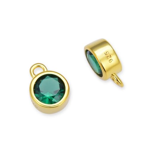 Adabele 2pcs Real 18K Yellow Gold Plated Sterling Silver May Birthstone Charm Drop Pendant 4mm Tiny Emerald Green Cubic Zirconia Gemstone For DIY Craft Jewelry Making SXP3-5