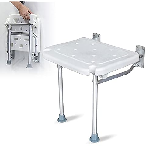 PEALOV Shower Seats Wall Mounted,Fold Away Seat With Drop Down Legs,Aluminum Alloy Bath Stool For Bathing,Anti-Slip Shower Chair For Elderly,Disabled,Handicapped,Space-Saving Bath Seat Maxi Load 200kg Cover