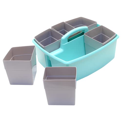 Image of Storex Large Classroom Caddy with Cups, 13 x 11 x 6.575 Inches, Teal, Case of 2 (00984U02C)