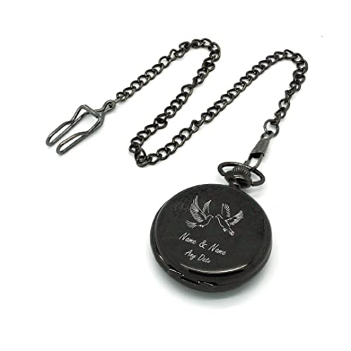 Taschenuhr, mechanisch, mit römischen Zahlen, personalisierbar, mit Gravur, Schwarz, Satin Gift box Cover