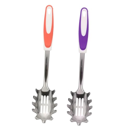 OUNONA 2pcs Non Slip Stainless Steel Spaghetti Server Forks Kitchen Utensils for Easy Noodle Serving and Straining and Lightweight and Colors