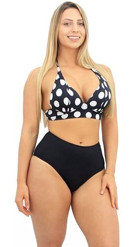 Biquini Hot Pants Cintura Alta Frente Única Poá Com Bojo Tamanho:GG