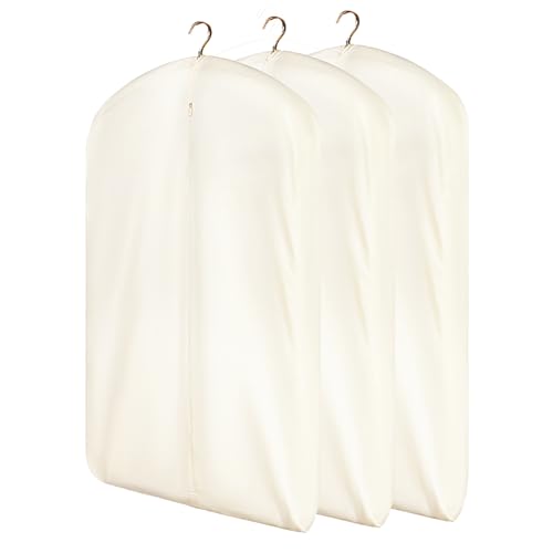 DOUZIO Fundas Para Ropa De Algodón, Bolsa Para Colgar Ropa De 3 Piezas, Fundas Transpirables Para Trajes Con Cremallera, Fundas Para Abrigos De Piel, Visón Y Plumón(Size:100×58cm,Color:Más ancho)