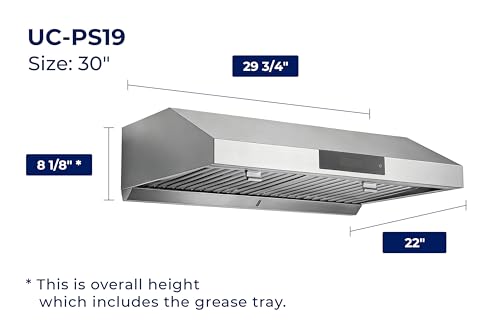 Image of Hauslane PS19 Under Cabinet Range Hood 30 inch with Auto-Pilot Technology, Ducted Stainless Steel Kitchen Hood 860 CFM Dual Motor, Fully Automatic, Quiet Performance, Lifetime Motor Warranty