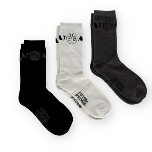 Dortmund Borussia BVB 3er Socken Geschenkset (DE/NL/SE/PL, Numerisch, 43, 46, Regular, Regular, Schwarz/Grau)