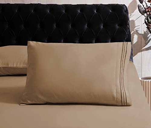 Image of Mocassi Queen Sheet Set - Luxury Hotel 1800 Premier Bedding Sheets & Pillowcases - Ultra Soft Breathable & Cooling Bed Sheets - Deep Pocket - Wrinkle Resistant - 6 Piece Set - Queen, Taupe