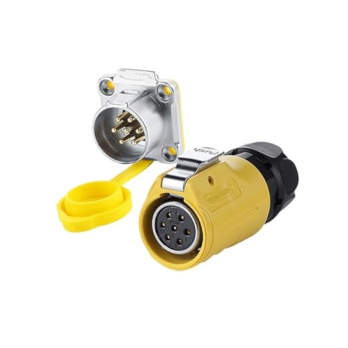 Connecteur inverse jaune LP-20 7 broches avec montage sur bride étanche IP68
