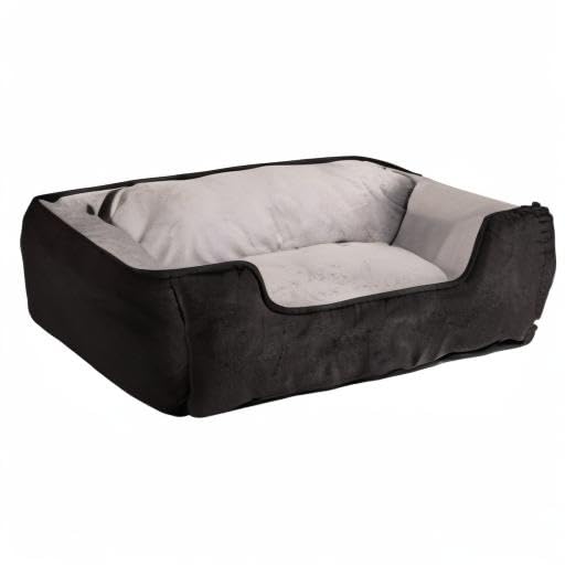 lionto Hundebett 2-in-1 mit komfortablem Einstieg, kuscheliges Heimtierbett zum Wenden für Hunde und Katzen, 80x60 cm, Hundekissen in pflegeleichter Wildlederoptik, schwarz/grau