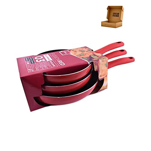 Sartén Antiadherente Cok - Envio 24 h - Inducción, Vitrocerámicas, Gas - OverGrip - Cosecha Privada (Set Fusion, 3 uds (18+20 +24cm) Red)