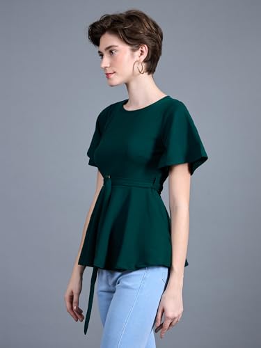 Image of Miss Chase Women's Round Neck Half Sleeves Cotton Lace and Pearl Detailing