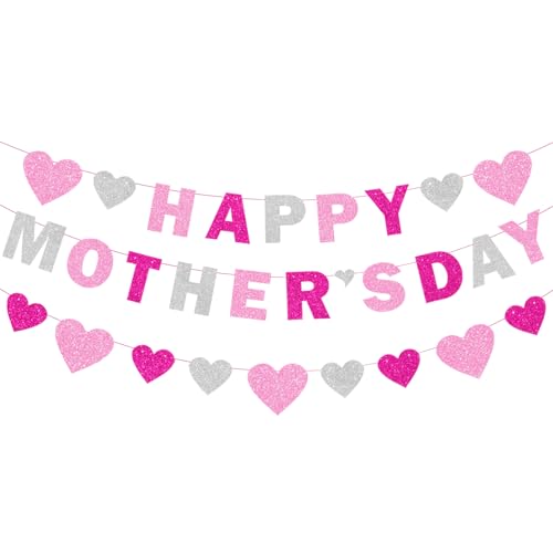 Cartel de feliz día de la madre, decoración del día de la madre, pancarta rosa y plateada para el día de la madre, el mejor regalo para mamá de hija e hijo para el día de la madre, suministros de