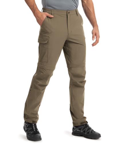 Hiauspor Wanderhose-Herren-Zip-Off-Outdoorhose-Sommer-Leicht-Trekkinghose-Atmungsaktiv-Schnell-Trockend-Funktionshose-Softshellhose-mit-5-Tiefe-Taschen (M, Khaki)