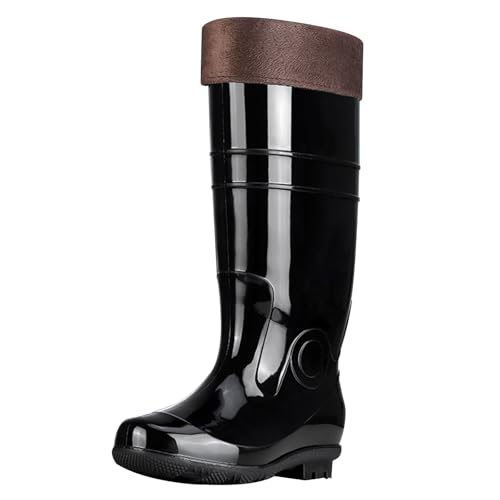 Wellington - Botas de lluvia para hombre, hasta la rodilla, con forro de piel, cálidas, impermeables, antideslizantes, para jardinería, trabajo, pesca, viajes, Black, 39 2/3 EU