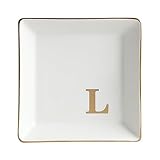 COLLECTIVE HOME - Ceramic Jewelry Tray, Monogram Decorative Trinket Dish for Rings Earrings Necklaces Bracelet Watch Keys, Birthday Mother's Day Christmas Gift for Women, 4' x 4' (L)