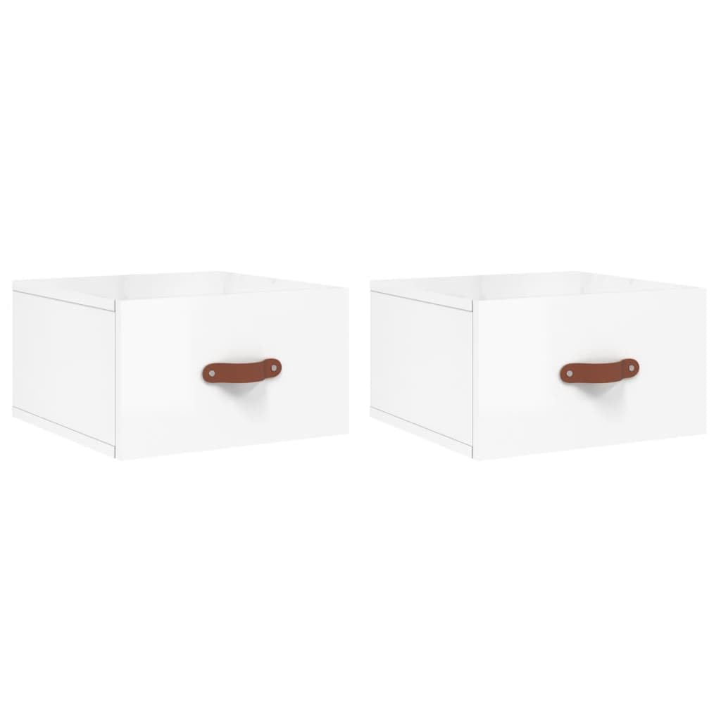Lot de 2 tables de chevet murales blanches bois suspendu 35cm