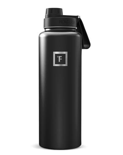 Image of IRON FLASK Camping & Hiking Hydration Flask with Spout, Wide Mouth Insulated Stainless Steel Sports Water Bottle - 40 oz Midnight Black